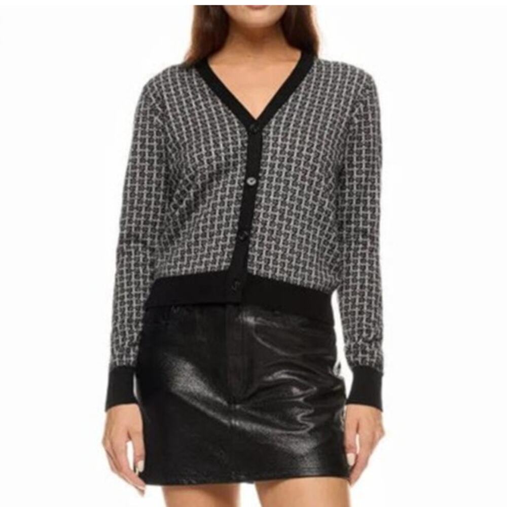 ROSETA GETTY Women's Jacquard Cardigan With Contrast Trim Size S - Picture 2 of 11